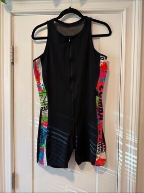 Zumba Fitness Black Unitard with Multicolor Side Panels.WORN ONLY ONCE